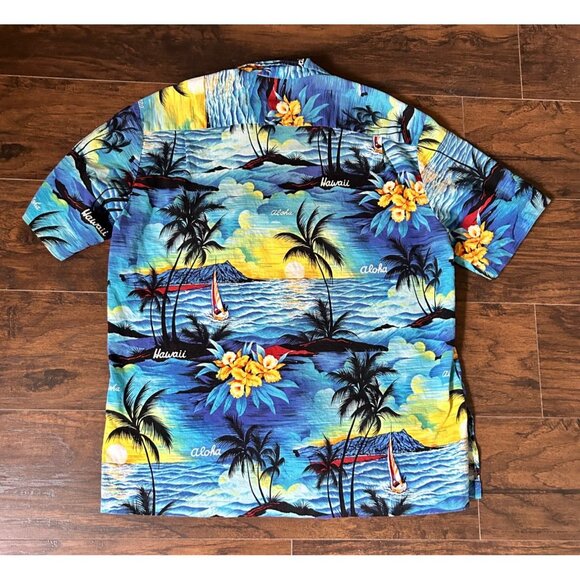 Royal Creations Men’s Hawaiian Shirt XL Blue Sailboat Sunset Tropical Floral - Picture 9 of 10